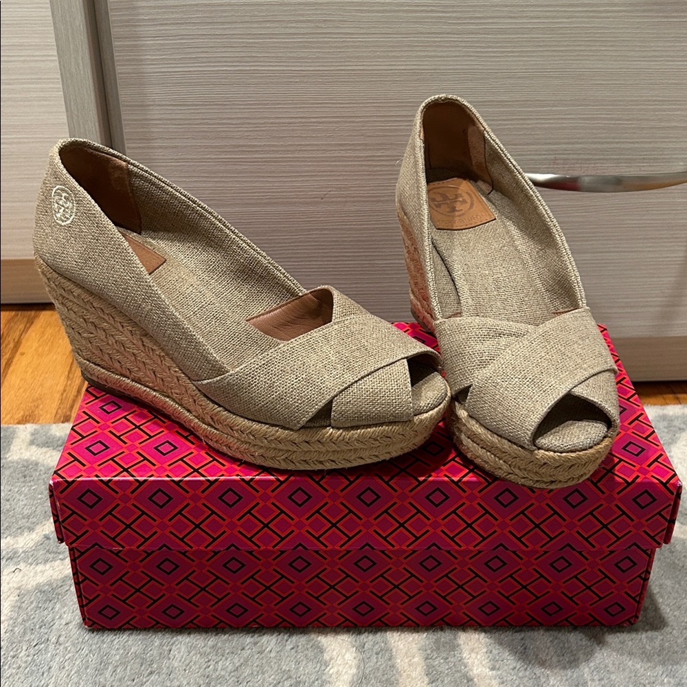 Tory Burch Beige Wedge Espadrilles - Picture 2 of 7